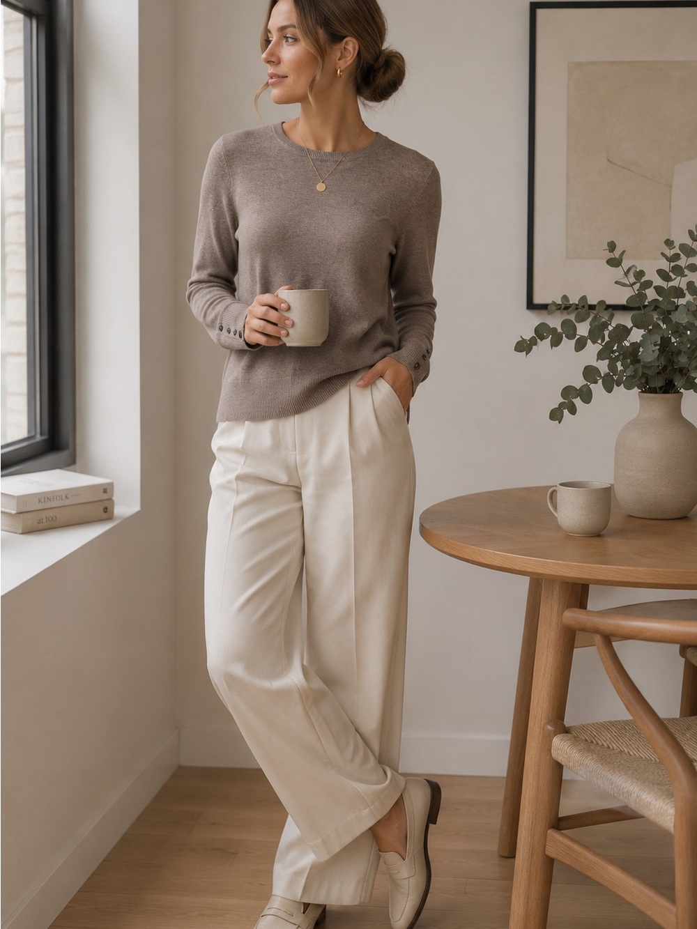 Reitmans Taupe Lightweight Knit Sweater Soft Minimalist Crewneck Size S‎